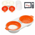 Miniatyrbilde 1 av 5: Mikrobølgeovn Eggkoker, 2-lags Eggkoker med Dreneringskurver, Matvaregodkjent Eggdamper (Oransje), av DEBUNS