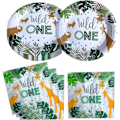 Miniatyrbilde 1 av 5: IC Wild One-bursdagsfesttilbehør, 20 tallerkener og 20 servietter, Jungle Wild One-tema bursdagsfestdekorasjon for guttebarn