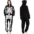 Miniatyrbillede 8 af 8: Unisex Skelet Onesie Pyjamas Pludset Skelet Jumpsuit Lynlås Halloween Hoodie Pyjamas til Voksne Natkjole Kostume Svart S
