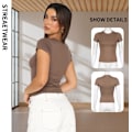 Miniatyrbild 4 av 7: Basic slim fit t-shirt för kvinnor, skims Y2K topp dupe, crop tops kvinnor, magfri topp kvinnor, basic crop tops casual atletisk topp tonåring streetwear, Y2K skjorta BRUN L