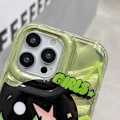Miniatyrbild 2 av 5: IC iPhone 14 Sött Kawaii Tecknat Fodral Coola Solglasögon Form Stativ Fingergrepp Hållare Design för Kvinnor (grön)