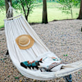Miniatyrbilde 2 av 4: Forsterket Anti-Velte Utendørs Hengekøye for Hjem Hybel Sommer Camping, Beige Dobbel 190 x 150 cm/74.8 x 59.1 tommer