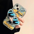 Miniatyrbild 3 av 5: IC iPhone 14 Pro Sött Kawaii Tecknat Fodral Coola Solglasögon Form Stativ Fingergrepp Hållare Design för Kvinnor (Blå)