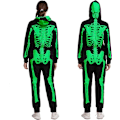 Miniatyrbild 2 av 8: Unisex Skelett Onesie Pyjamas Plysch Skelett Jumpsuit Dragkedja Halloween Hoodie Pyjamas för Vuxna Nattkläder Kostym gRÖN M