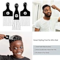 Miniatyrbild 4 av 5: 3-pack metallhårplocka - bredtandad afrokam för män, hårplocka för lockigt hår för kvinnor, lyftkamverktyg för perukfläta, frisyr