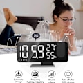 Miniatyrbild 3 av 5: IC Projektionsväckarklocka för tak i sovrummet Digital väckarklocka Radio med USB-laddningsportar, LED-skärm väckarklocka, 4 dimmer-svart