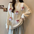 Miniatyrbillede 4 af 7: Sød jule rød lazy style sweater til kvinder efterår og vinter aldersreducerende løs mave-dækkende slankende toppe MJ51 red One size [85-140 catties]