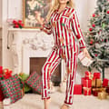 Julpyjamas för dam, långärmad med julgran och pepparkakstryck, myskläder, vardagströja, set (röd), storlek S Red S