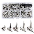 Miniatyrbild 1 av 4: 70 set silverfärgade blandade formspikar och nitar konforma krokspikar lädernitkit för kläder skor B silver