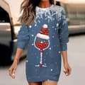 Julekjole, sweatshirt med rund hals og langærmet vinglas-print, blå - Størrelse M Blue M