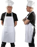 Kockförklädesset, kockmössa och köksförkläde vuxen justerbart vitt förkläde bagare