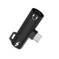 Miniatyrbilde 2 av 3: Type C Hodetelefonadapter 2 i 1 Type-C til 3,5 mm Lydladekabel Hodetelefonkonverter Svart