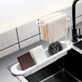 Miniatyrbild 2 av 5: Snabbtorkande Dubbel Stång, Disktras- och Svamptorkställ med Vattenabsorberande Design för Köksbänksorganisering (Tillverkad av Robust PP-Material)