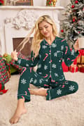 Julpyjamasset för dam, långärmad tröja, långbyxor, vardagspyjamas, perfekt för julen—Grön—Storlek S Green S