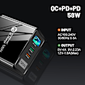Miniatyrbild 1 av 5: 58W USB C Väggladdare 3-Port GaN PD Snabbladdning Dubbel USB-C svart svart