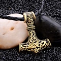 Miniatyrbild 3 av 4: Vikingahalsband Tors Hammare Mjolnir Konstläder Guld guld