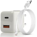 Miniatyrbild 1 av 2: Snabb väggladdare - USB-C PD, USB-A - 20W med USB-A til Lightning kabel, 1m 1x Laddare, 1x 1m Lightning