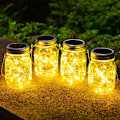 Miniatyrbild 1 av 5: Kreativa solcellsdrivna ljusslingor, för många tillfällen utomhusdekor DIY Mason Jar-hantverk, vattentäta Mason Jar-sollampor med automatisk drift