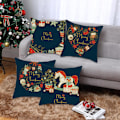Miniatyrbild 4 av 5: Juldekoration för Soffa, Prydnadskuddfodral Set om 4, Unika Julelementsdesigner, Mjukt Bekvämt Tjockt Tyg, Polyesterlinne