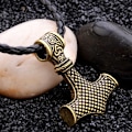 Miniatyrbild 4 av 4: Vikingahalsband Tors Hammare Mjolnir Konstläder Guld guld