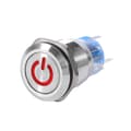 19mm 12V?24V Vanntett Rustfritt Stål Selvsluttende Trykknapp Strømbryter Rød LED
