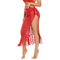 Miniatyrbild 2 av 2: Dam Hollow Out Kjolar Mesh Tofs Stickad Delad Fåll Hög Midja Sida Knytning Strandöverdrag Sarong Roströd M