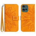 Miniatyrbild 1 av 5: SKALO Motorola Edge 50 Neo 5G Embossed Flower Plånboksfodral i PU-Läder - Gul Gul