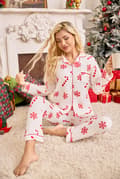 Julpyjamasset för kvinnor, långärmad, långbyxor vardagspyjamas, perfekt för julen—Vit—Storlek S White S
