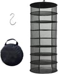 Hanging Drying Rack for Herbs, 2ft 8-Layer Foldable Hydroponic Drying Net with Mesh, S-Hook and Storage Bag, Black (D24'' x H61'')