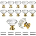 12 Crystal Glass Cabinet Knobs Diamond Cut Drawer Pulls for Kitchen Cabinets Wardrobes and Doors 30mm Gold