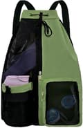 Swim Backpack with Drawstring and Wet-Dry Separation, Foldable Sports Gym Bag with Adjustable Straps, Green