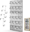 Hanging Shoe Rack - with 24 Mesh Pockets & 4 Hooks - Over-the-Door Storage Rack - Storage Pockets
