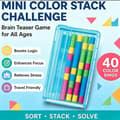 Miniatyrbilde 3 av 5: Mini Color Stack Challenge, Bærbart Hjernetrimpuslespill med 40 Ringer og Stativ, Fargematchende Stablelek med Kort