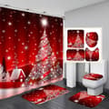 4-pack Christmas Shower Curtains with Non-Slip Mats (Style 1)