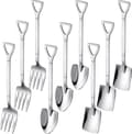 Silverfärgad Dessertbestickset - Rostfritt Stål - 3 Spadar/3 Spetsiga Skedar/3 Gafflar