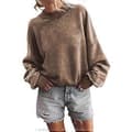 Casual Långärmad Tröja Dam Basic Lös Passform Mock Crew Neck Lätt Tunika Pullover Höstkläder brun S brown S