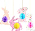 Easter Honeycomb Centerpiece with String 4 pcs Paper Easter Bunny Decorations 12x23cm
