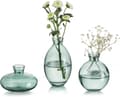 Glasvaser Set om 3, Söta Gröna Små Vasar Handgjorda, Mini Glasblomma Vas (Inkluderar Ej Blomma)