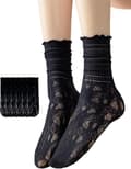Women's Lace Ankle Socks, 6 Pairs Black, Mesh Lace Socks, Cute, Breathable, Thin Socks