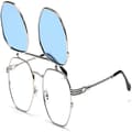 Flip Up Solglasögon Män Kvinnor Polariserade Steampunk Flip Solglasögon Med Dubbla Linser Silver Frame-Blue Lens
