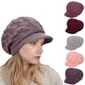 Stickad damhatt med skärm, mössor, basker, varma skidmössor för vintern TW hot pink