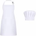 Förkläde och kockmössa set, justerbart haklappsförkläde för bagare och kockar, kvinnor och män, vitt