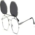 Flip Up Solglasögon Män Kvinnor Polariserade Steampunk Flip Solglasögon Med Dubbla Linser Silver Frame-Gray Lens