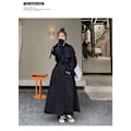 Miniatyrbild 4 av 5: Trenchcoat för kvinnor Lös oversize lång jacka Dubbelknäppt bälte Dammantel Grå vindjacka Black XXL