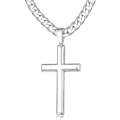 Miniatyrbillede 1 af 3: 925 Sterling Sølv Kors Halskæde Til Mænd Kvinder 45mm Rustfrit Stål Højpoleret Cubansk Led Kæde 18k Hvidguld Belagt Skrå Kant Krucifiks 22in-56cm