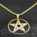Miniatyrbillede 4 af 4: Skyrim Supernatural Pentagram Halskæde Til Mænd Rustfrit Stål Boks Kæde Pentakel Stjerne Talisman Amulet Vedhæng Halskæder Smykker Style A - gold