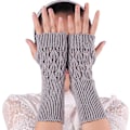 Miniatyrbillede 1 af 5: Dame Lang Håndbroderede Handsker Strikkede Varme Til Vinter Fingerless Light Gray