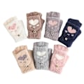 Miniatyrbilde 2 av 5: Kvinners vintervarme berøringsskjermhansker Cute Cat Claw Sensory Finger Less Mitten Gray