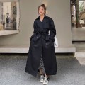 Miniatyrbillede 1 af 5: Dame trenchcoat løs oversize lang jakke Dobbeltradet bælte damekappe grå vindjakke Black L