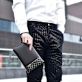 Miniatyrbillede 3 af 5: Håndledstaske til mænd Håndledstaske Håndtaske Pu læder Clutch med stor kapacitet